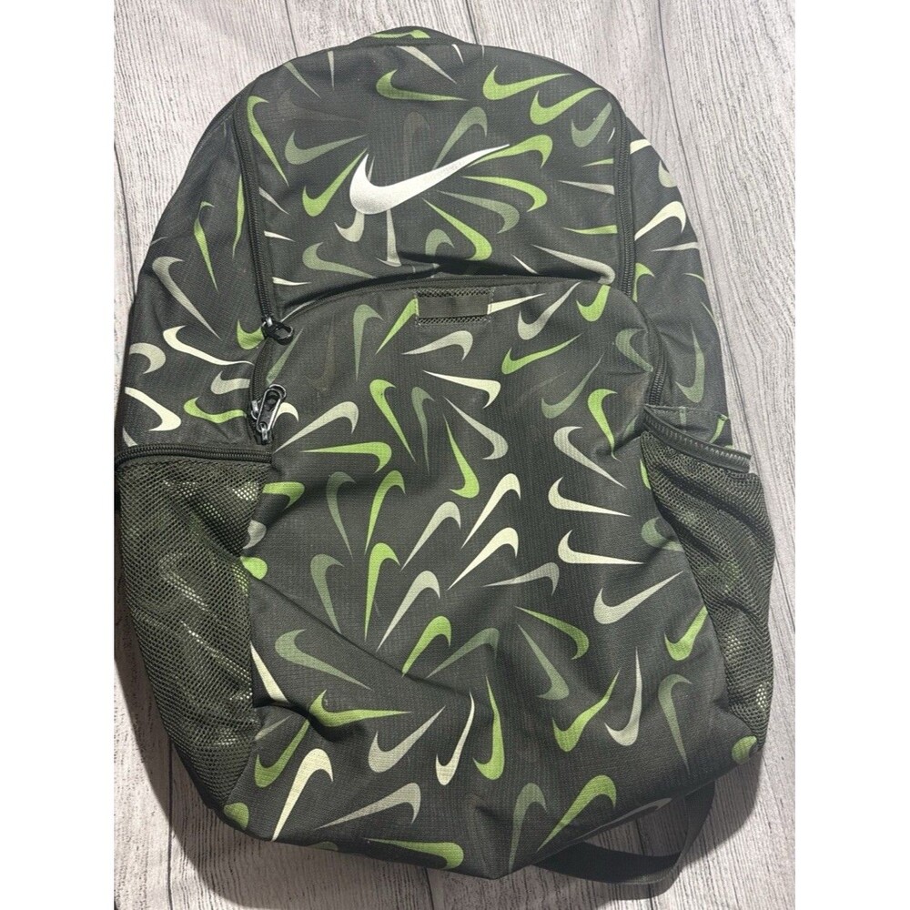 Nike Brasilia Training Backpack 9.5 XL All Over Print Black Green Used